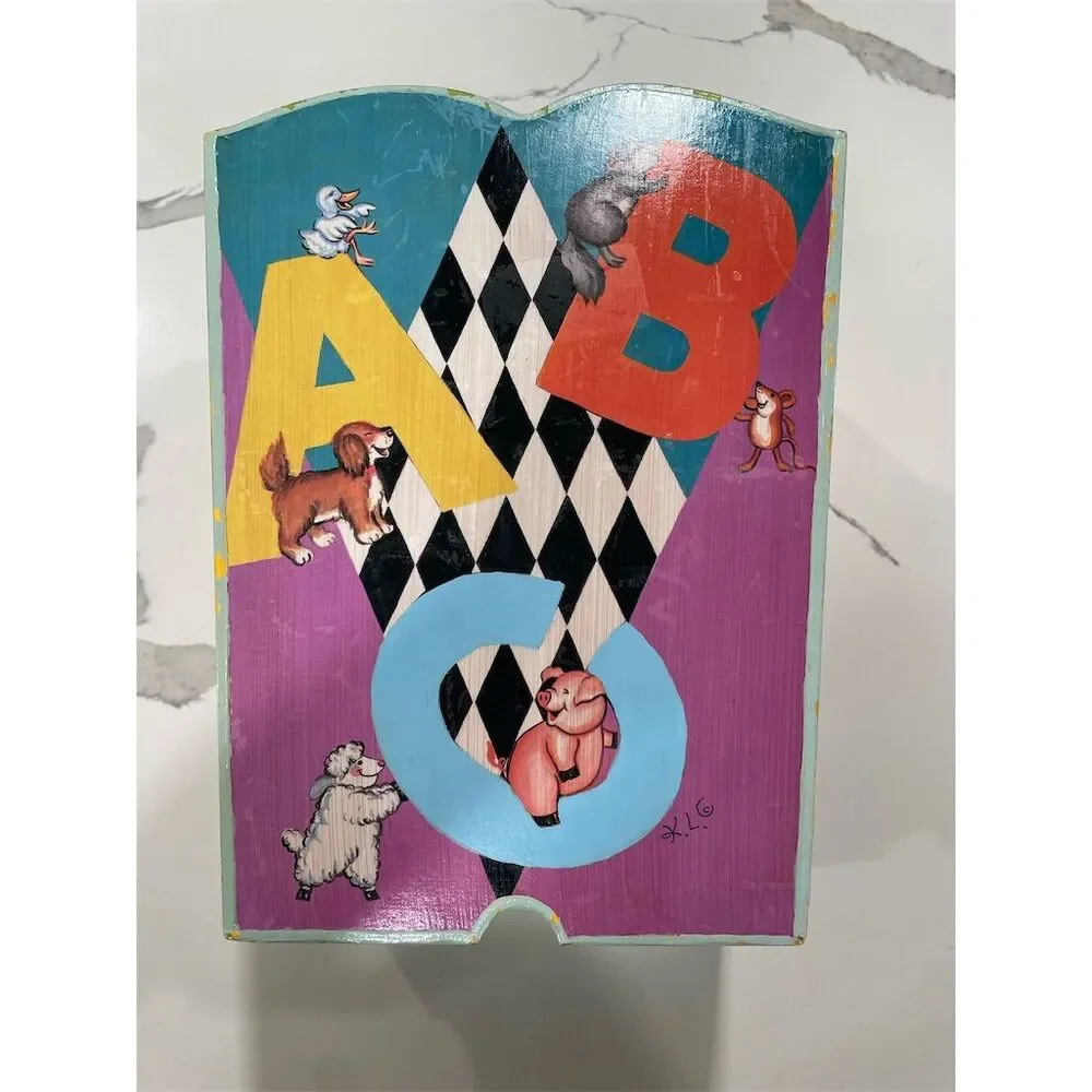ABC Animal Vintage Wooden Trashcan‎ Nursery Decor 90’s